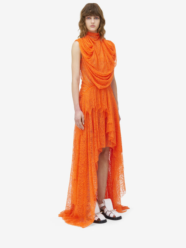 ALEXANDER MCQUEEN - Cobweb Lace Asymmetric Dress - Item 831082QZAOZ7510